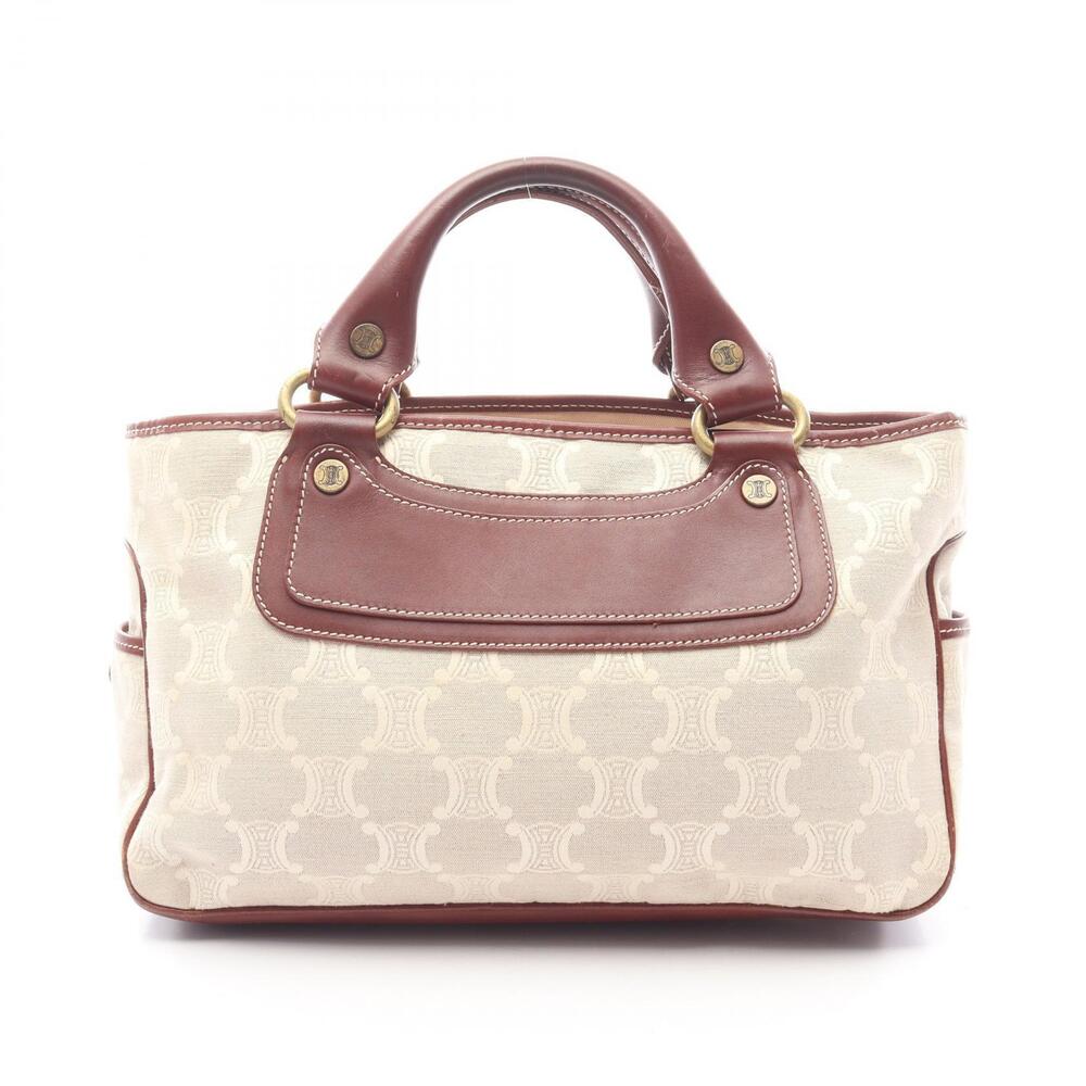 Celine Boogie Bag Paris Macadam Handbag Canvas Leather Beige Cream Brown